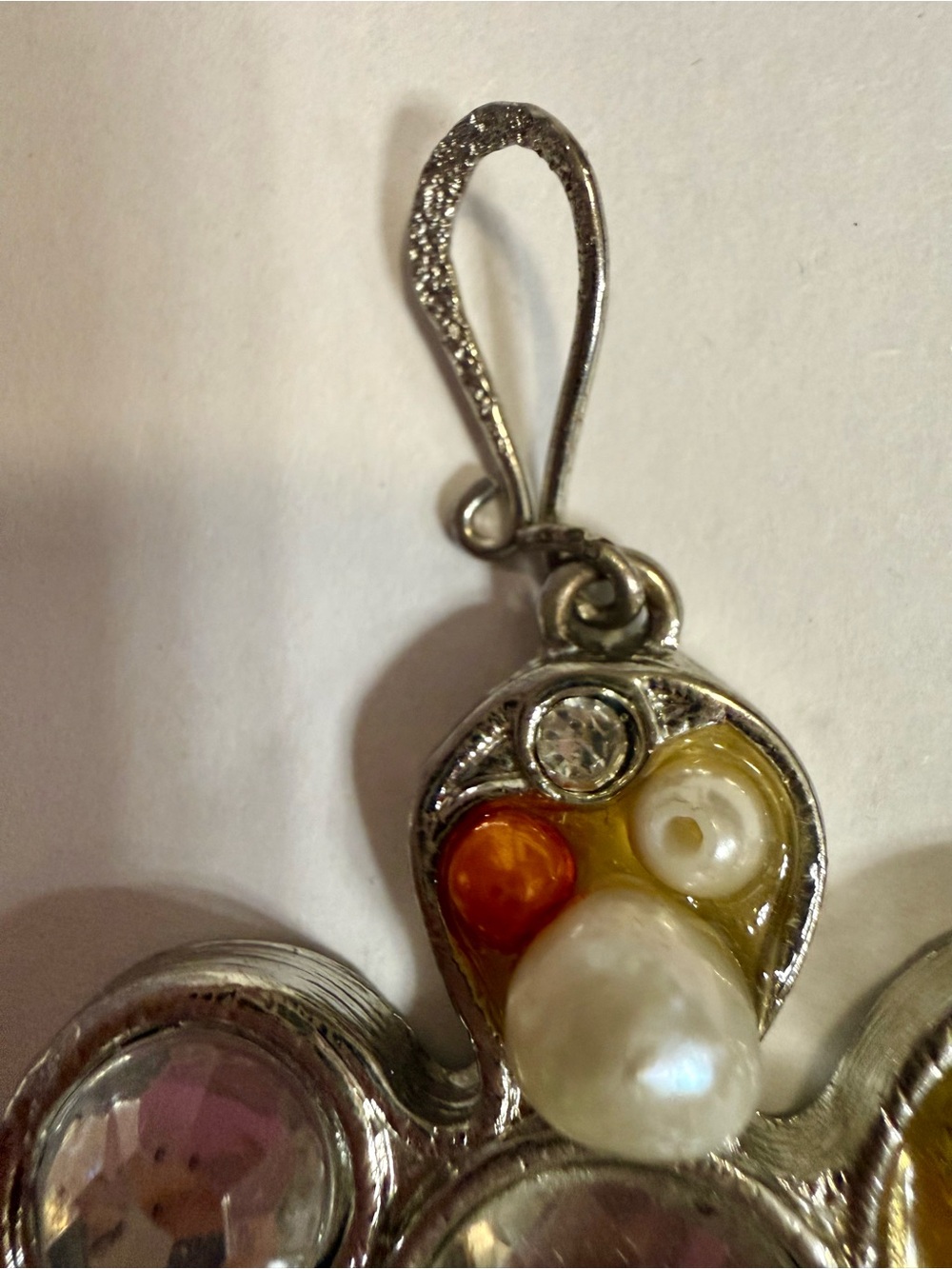 Bold Floral Statement Pendant with Faux Pearls & Crystals-2” Chunky Flower Charm - Picture 7 of 7
